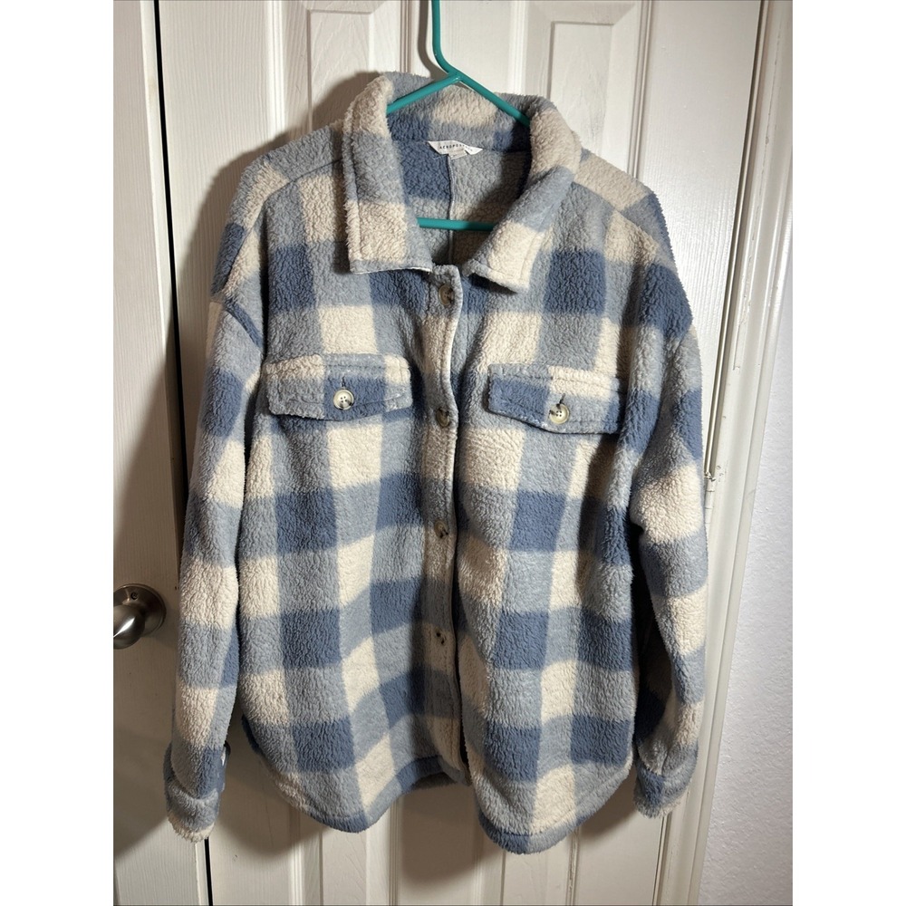 Aeropostale Women's Blue/White Plaid Sherpa Shacket Shirt Jacket Sz XL